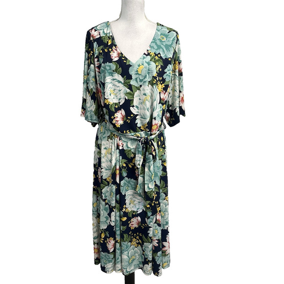 Charter Club Dress Plus size 3X Blue Green Floral Tropical Floral Stretch Knee - Picture 1 of 13